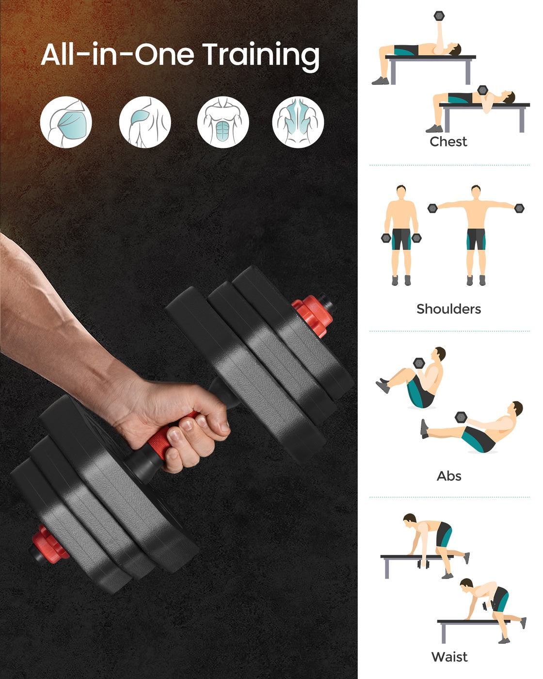 Dumbbell Set – Steel – Various Weights – Adjustable with Connecting Bar