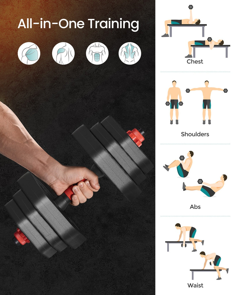 Dumbbell Set – Iron – Silver – Adjustable Weight Plates with Connecting Bar