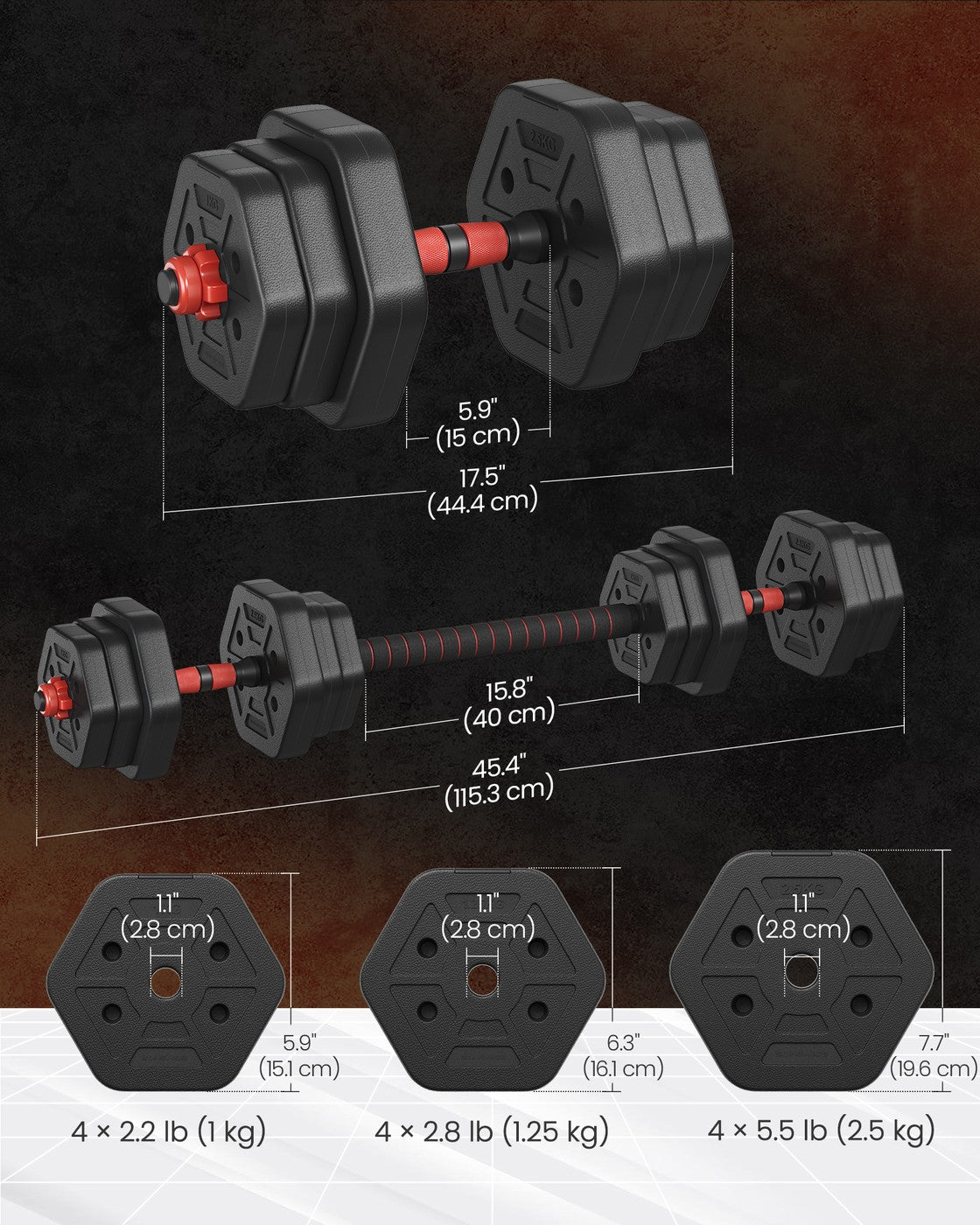 Dumbbell Set – Iron – Silver – Adjustable Weight Plates with Connecting Bar