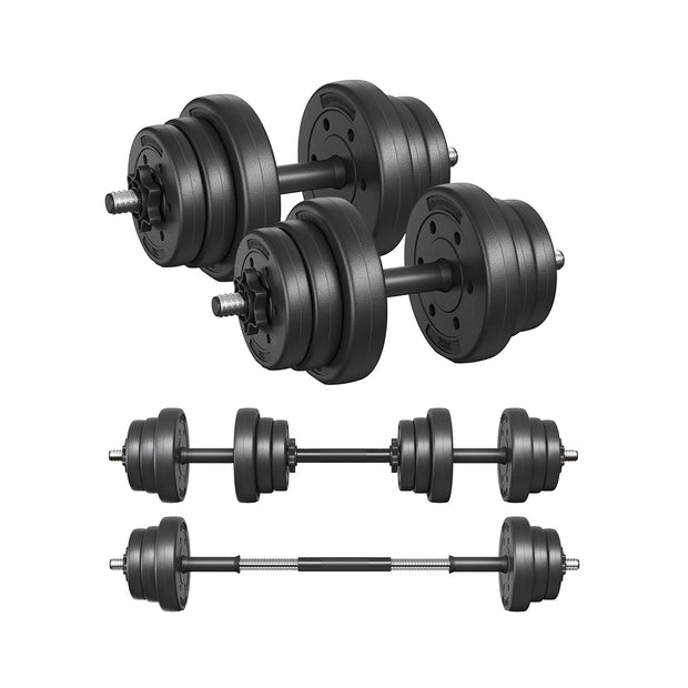 Adjustable Dumbbell Set – Steel – Silver – 2-in-1 with Barbell Bar for Home Gym, 2 x 10kg
