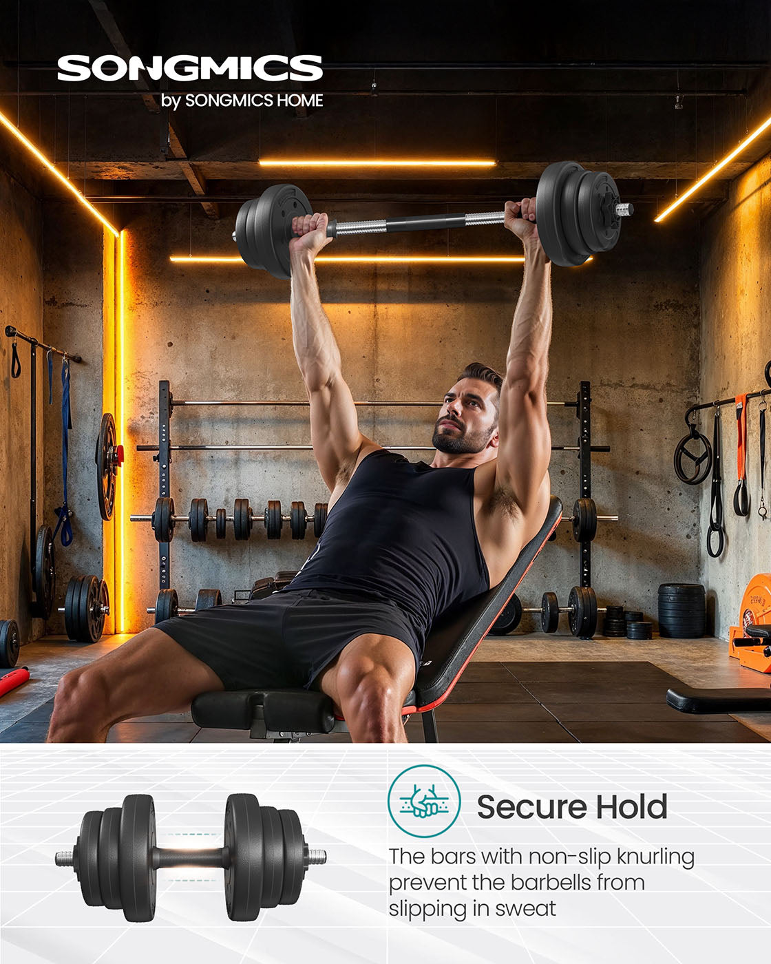 Adjustable Dumbbell Set – Steel – Silver – 2-in-1 with Barbell Bar for Home Gym, 2 x 10kg