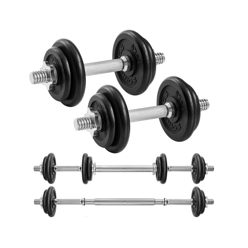 Adjustable Dumbbells – Cast Iron – Orange – Includes Extra Barbell Bar and Removable Protective Covers