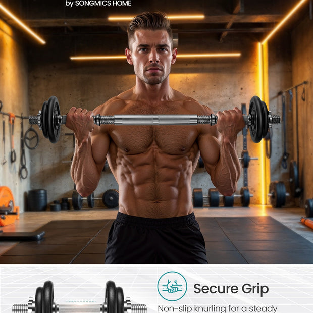Adjustable Dumbbells – Cast Iron – Orange – Includes Extra Barbell Bar and Removable Protective Covers