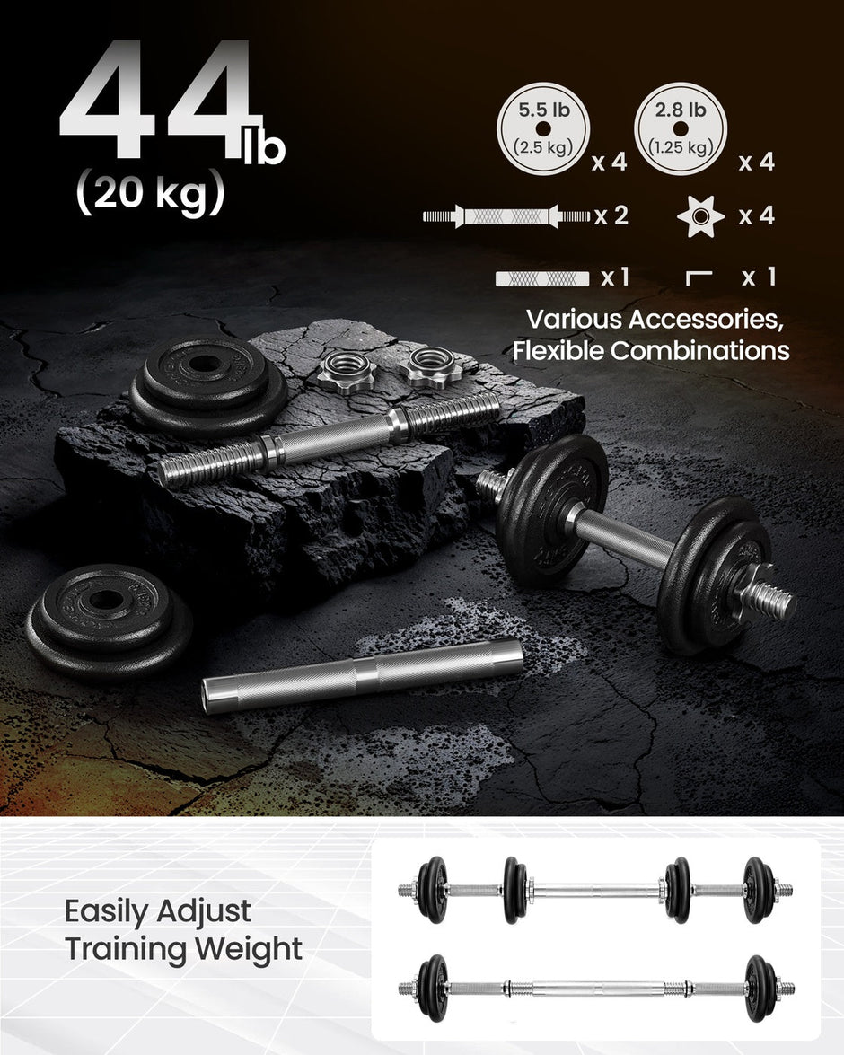 Adjustable Dumbbells – Cast Iron – Orange – Includes Extra Barbell Bar and Removable Protective Covers