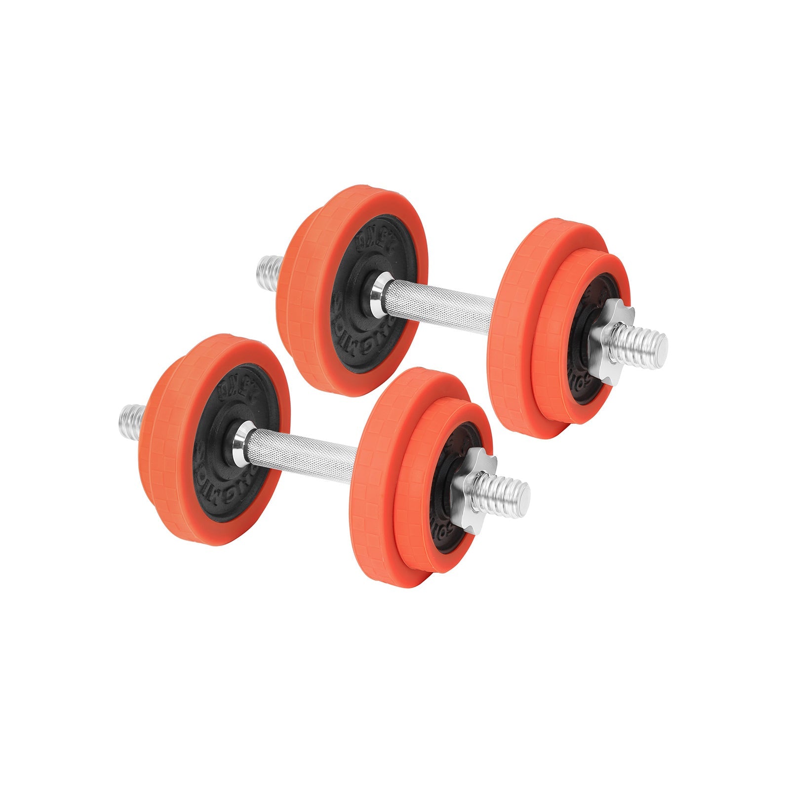 Dumbbell Set – Cast Iron – Orange – Adjustable with Extra Barbell Bar