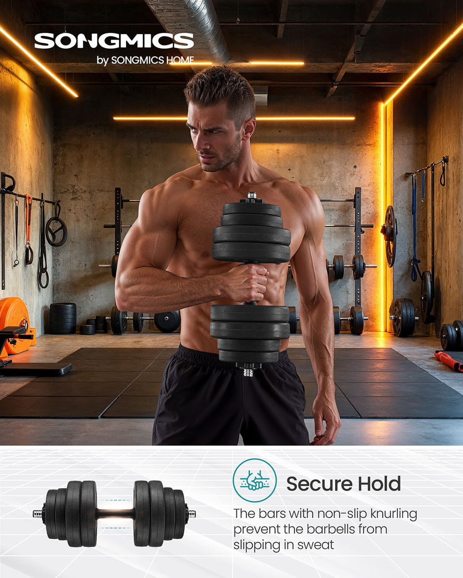 Adjustable Dumbbells Set – Steel – Black – Includes Extra Barbell Bar, 30 KG