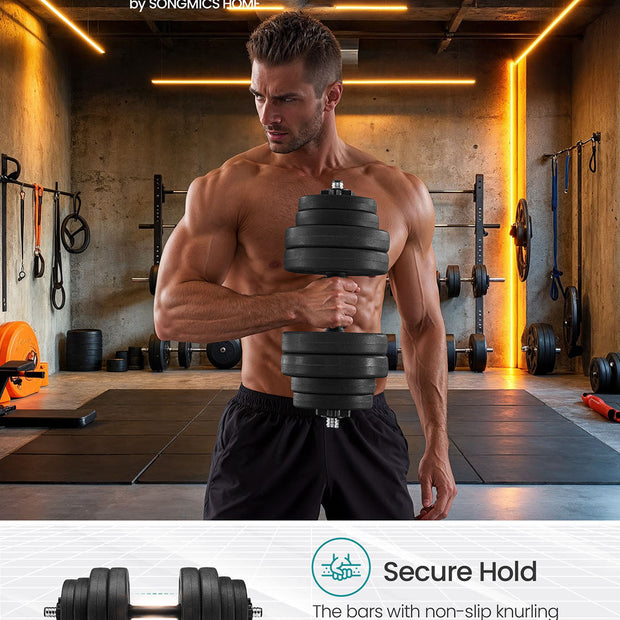 Adjustable Dumbbells Set – Steel – Black – Includes Extra Barbell Bar, 30 KG