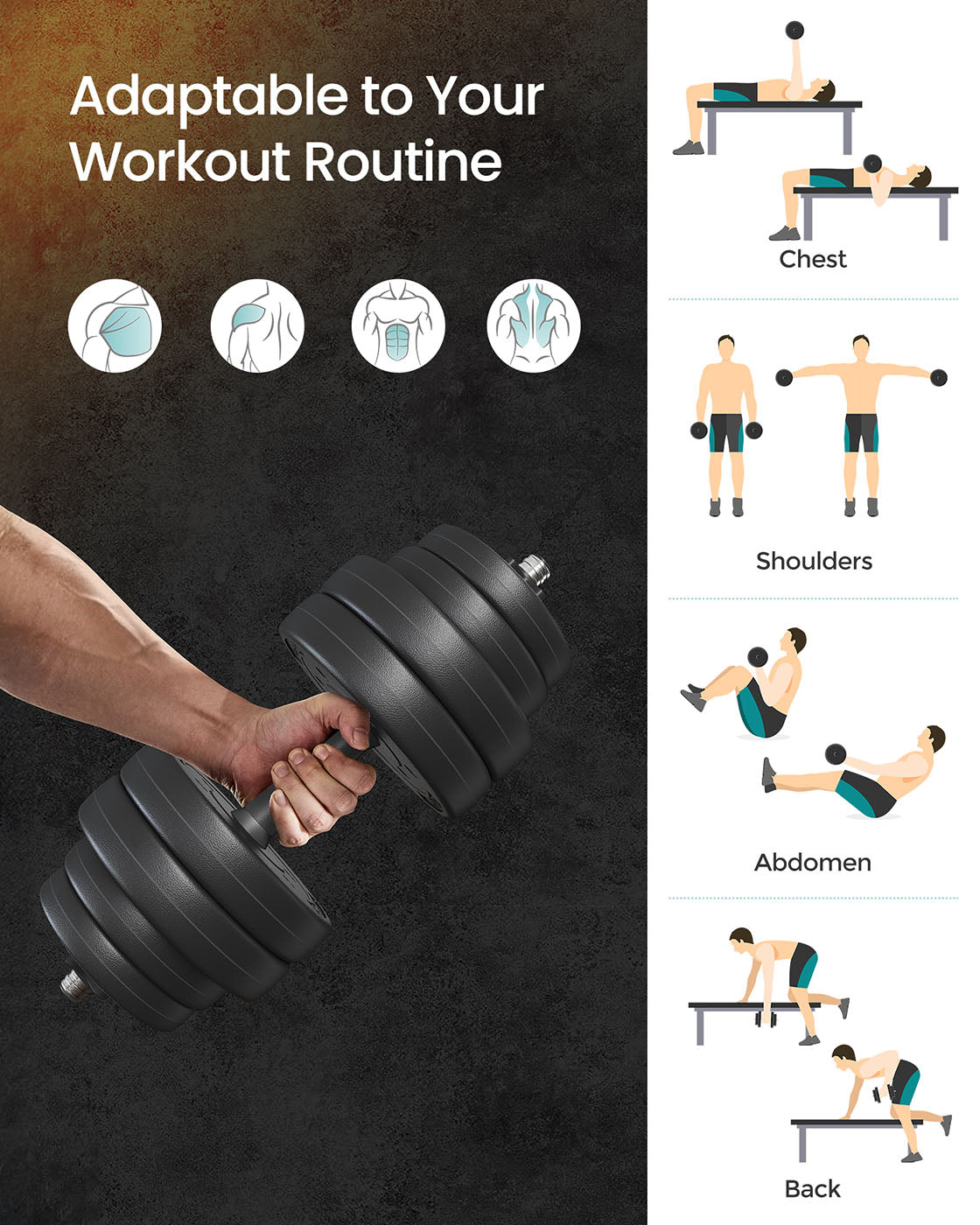 Adjustable Dumbbells Set – Steel – Black – Includes Extra Barbell Bar, 30 KG