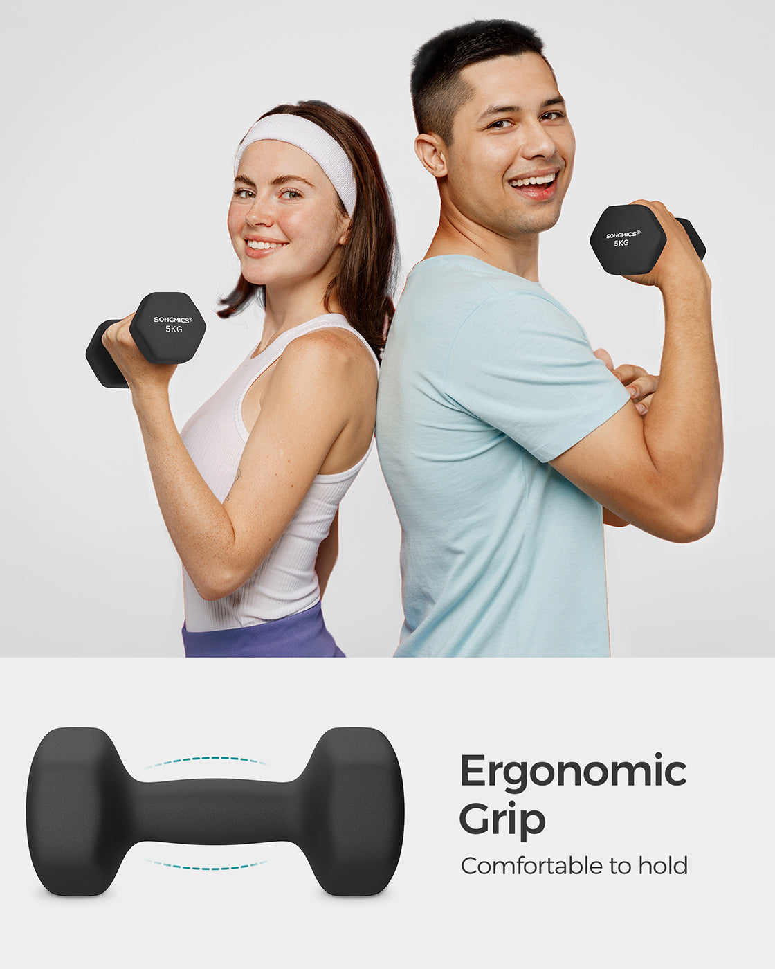 Dumbbell Set – Vinyl Coating – Black – Waterproof and Non-Slip with Matte Finish – 2 x 5 kg
