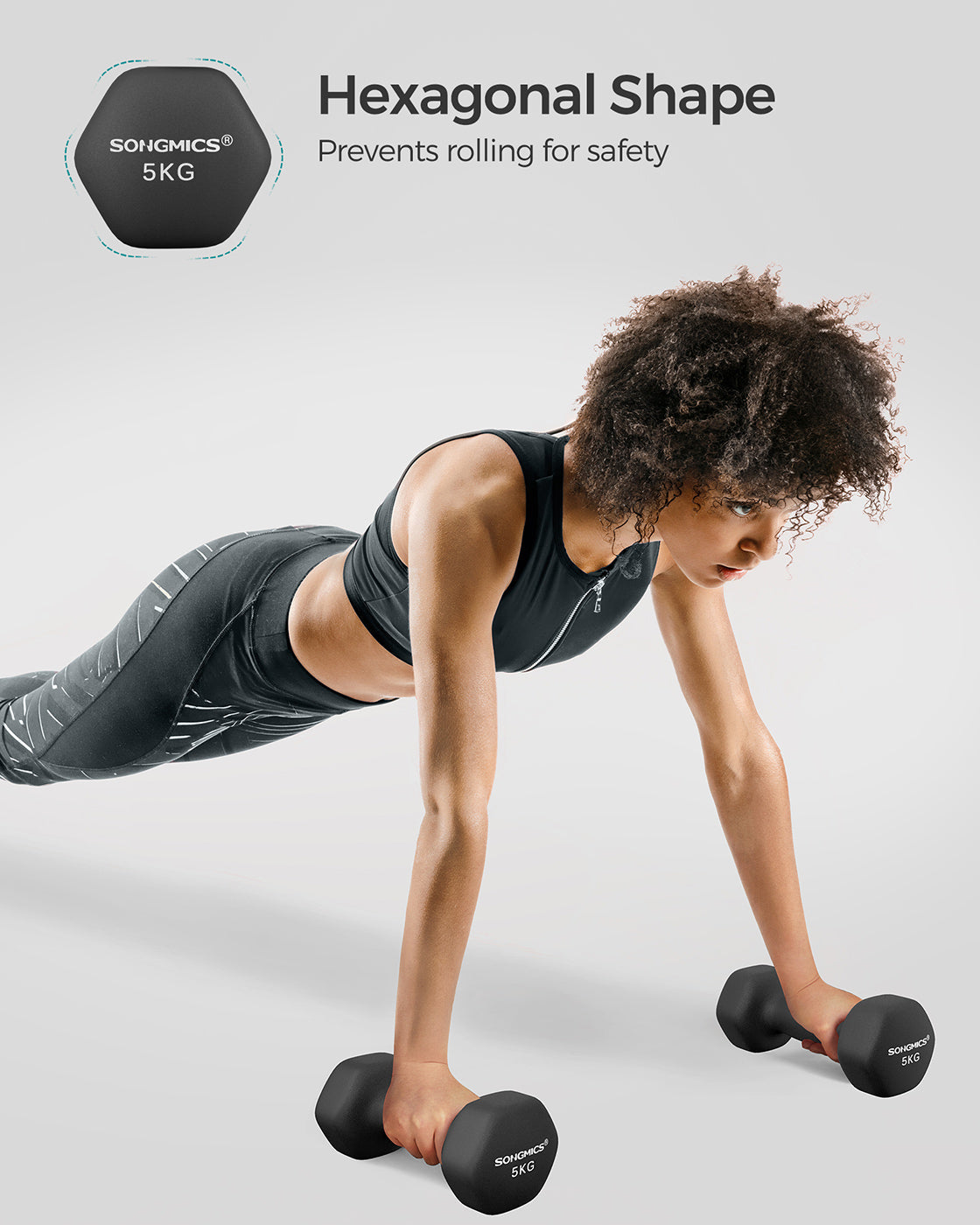 Dumbbell Set – Vinyl Coating – Black – Waterproof and Non-Slip with Matte Finish – 2 x 5 kg