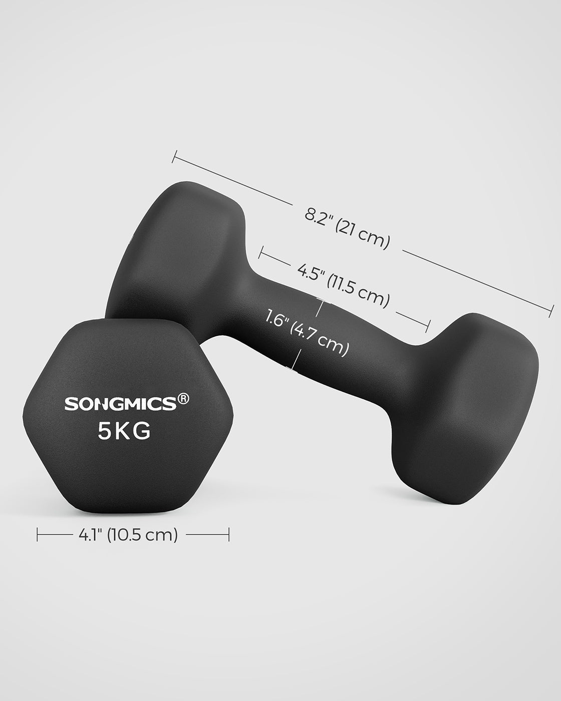Dumbbell Set – Vinyl Coating – Black – Waterproof and Non-Slip with Matte Finish – 2 x 5 kg