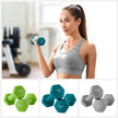 Hex Dumbbells Set – Neoprene – Lime, Teal, Grey – Includes Stand, 2 x 1 kg, 2 x 2 kg, 2 x 3 kg
