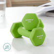 Hex Dumbbells Set – Neoprene – Lime, Teal, Grey – Includes Stand, 2 x 1 kg, 2 x 2 kg, 2 x 3 kg