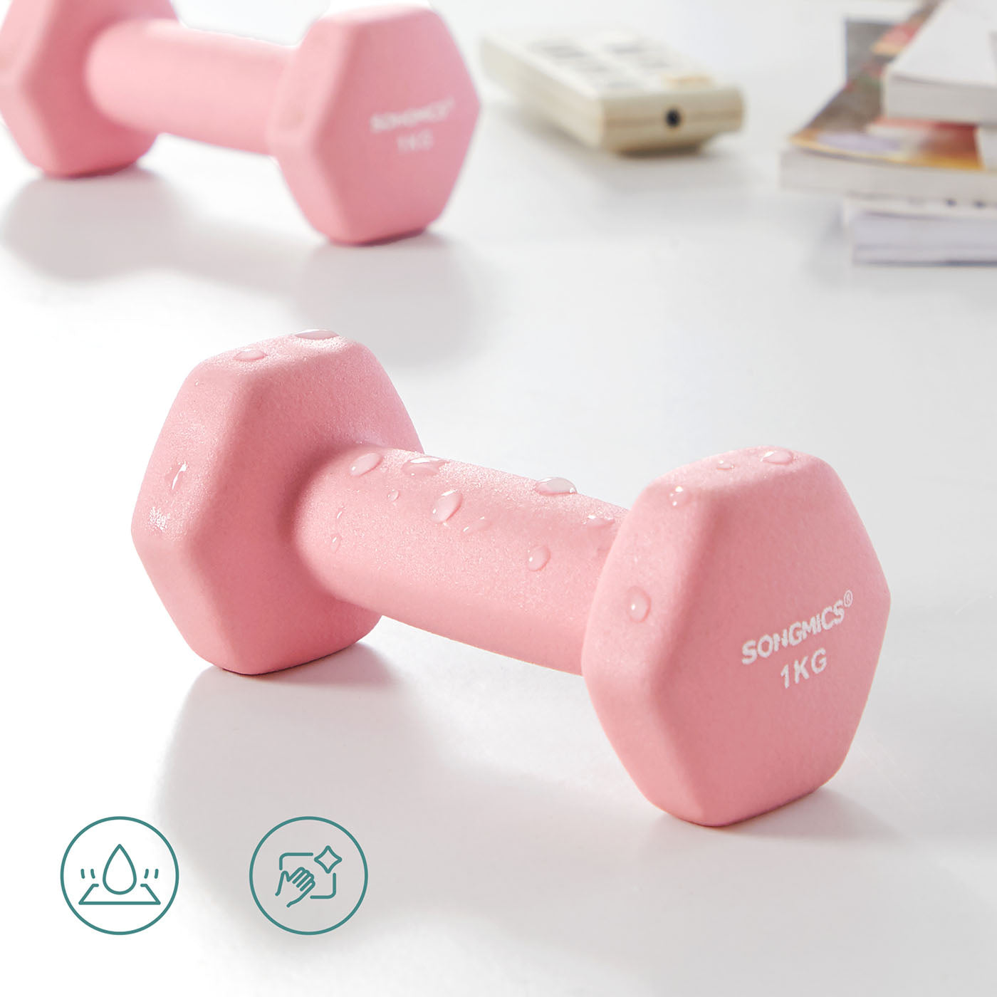 Hex Dumbbell Set – Neoprene – Lime, Teal, Grey – Includes Storage Rack