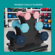 Dumbbell Set – Neoprene – Lime, Teal, Light Grey – Non-Slip with Stand, Includes 1 kg, 2 kg, and 3 kg Weights