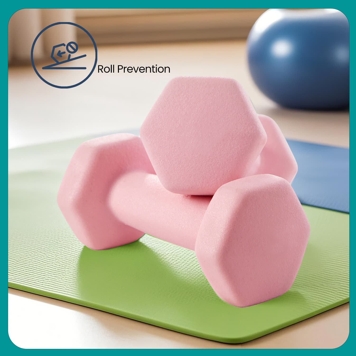 Dumbbell Set – Neoprene – Lime, Teal, Light Grey – Non-Slip with Stand, Includes 1 kg, 2 kg, and 3 kg Weights