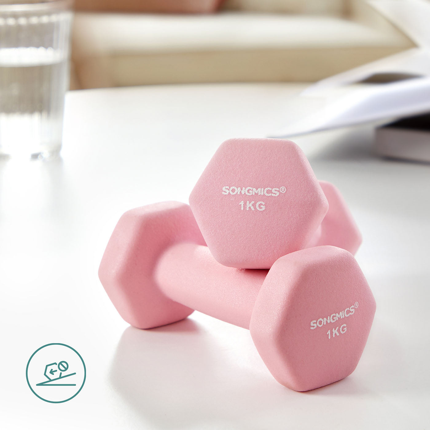 Hex Dumbbell Set – Neoprene – Lime, Teal, Grey – Includes Storage Rack