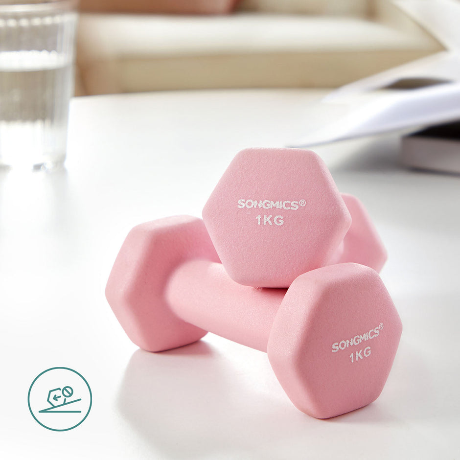 Hex Dumbbell Set – Neoprene – Lime, Teal, Grey – Includes Storage Rack