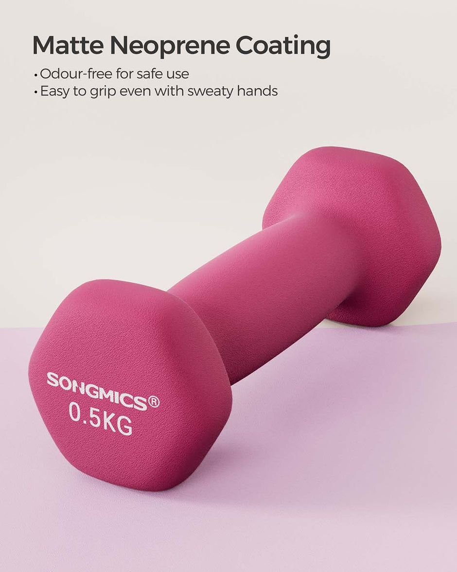 Vinyl Dumbbells – Pink – Set of 2 – Various Weights (0.5 kg to 5 kg)