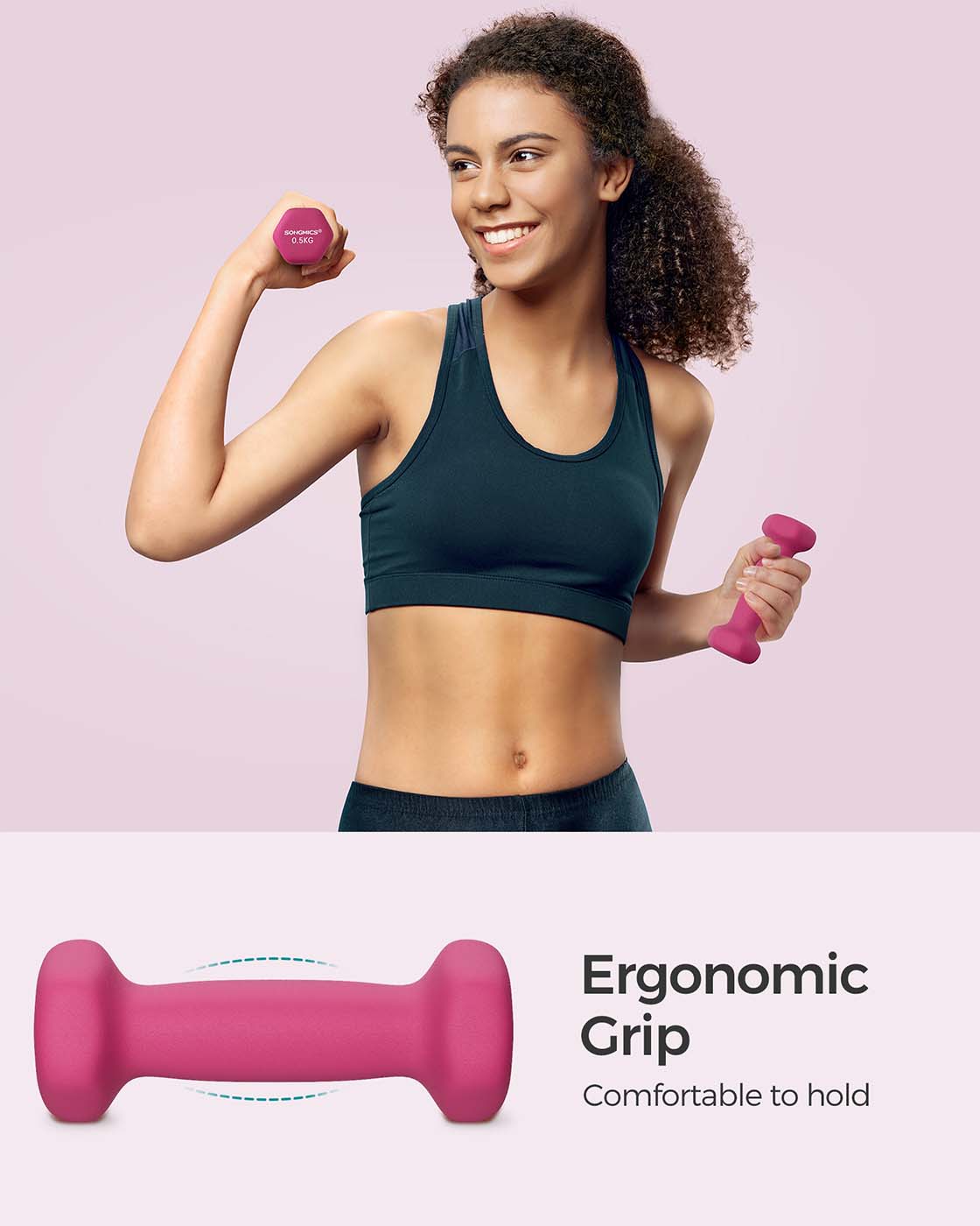 Vinyl Dumbbells – Pink – Set of 2 – Various Weights (0.5 kg to 5 kg)