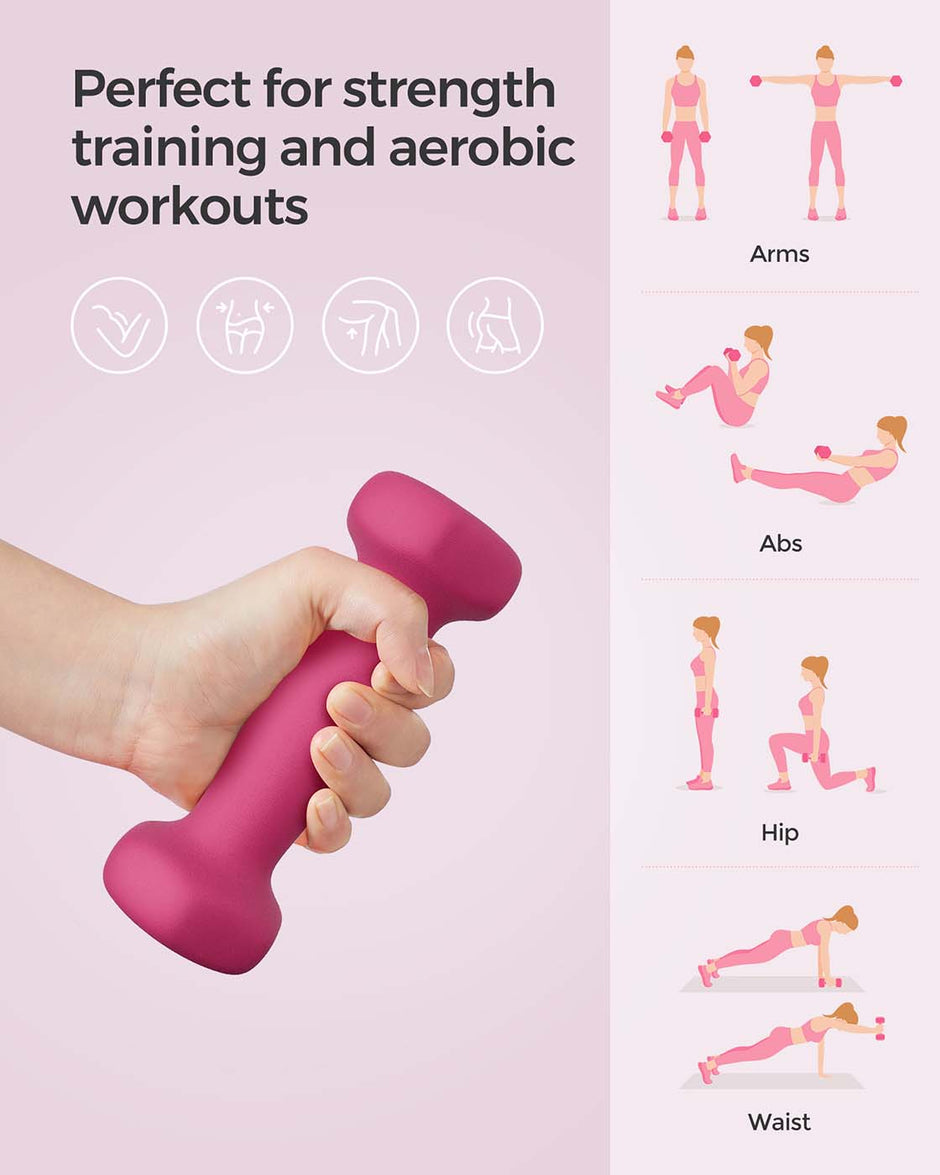 Vinyl Dumbbells – Pink – Set of 2 – Various Weights (0.5 kg to 5 kg)