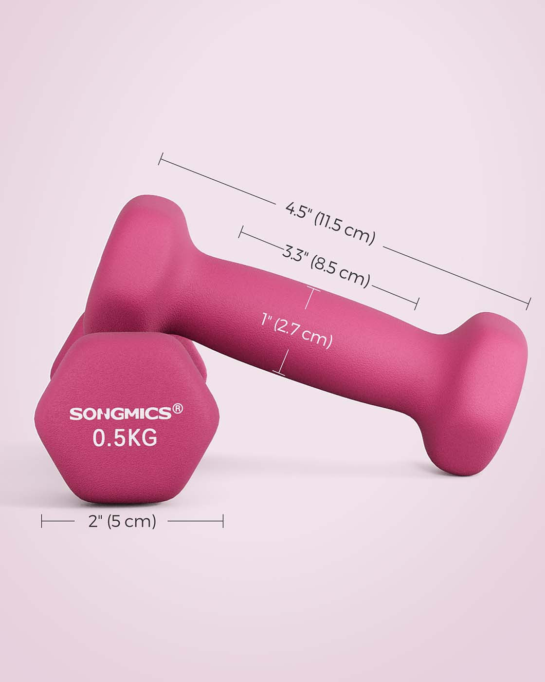 Vinyl Dumbbells – Pink – Set of 2 – Various Weights (0.5 kg to 5 kg)