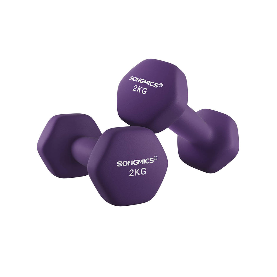 Dumbbell Set – Vinyl – Purple – Waterproof and Non-Slip, 2 x 2 kg