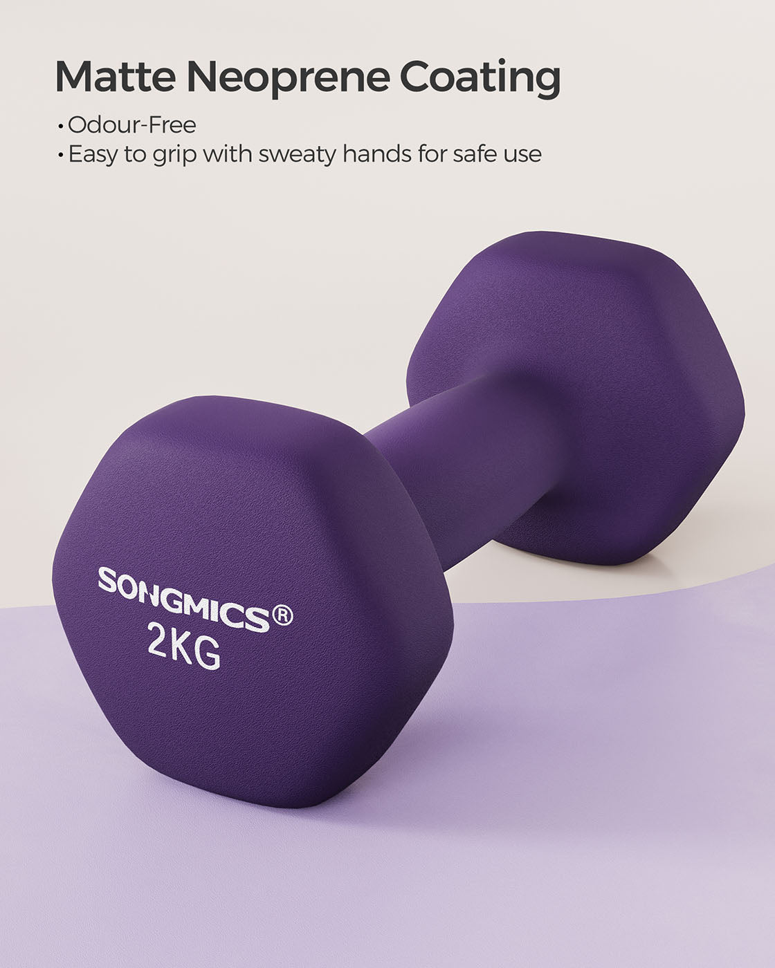Dumbbell Set – Vinyl – Purple – Waterproof and Non-Slip, 2 x 2 kg