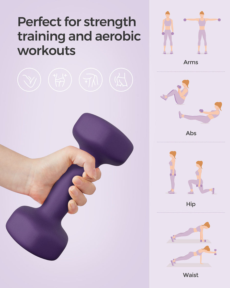 Dumbbell Set – Vinyl – Purple – Waterproof and Non-Slip, 2 x 2 kg