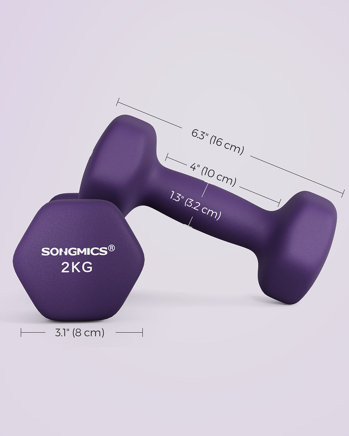 Dumbbell Set – Vinyl – Purple – Waterproof and Non-Slip, 2 x 2 kg