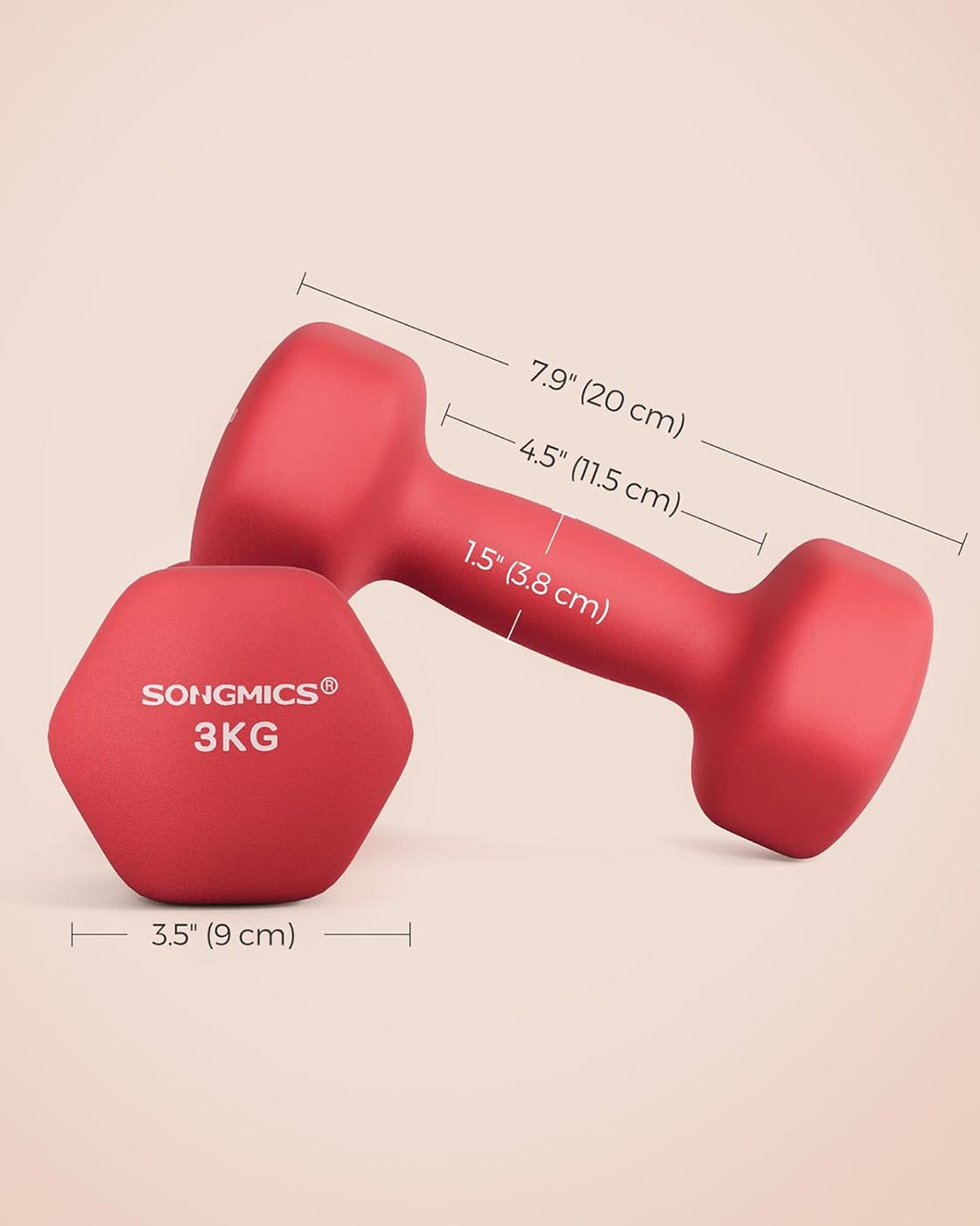 Set of 2 Dumbbells – Steel – Red – 3.0 kg Each