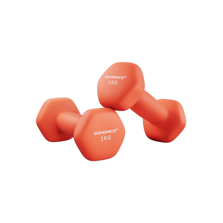 Hexagonal Dumbbells – Steel – Orange – Pair of 2 x 1 kg for Home Workout and Fitness Training