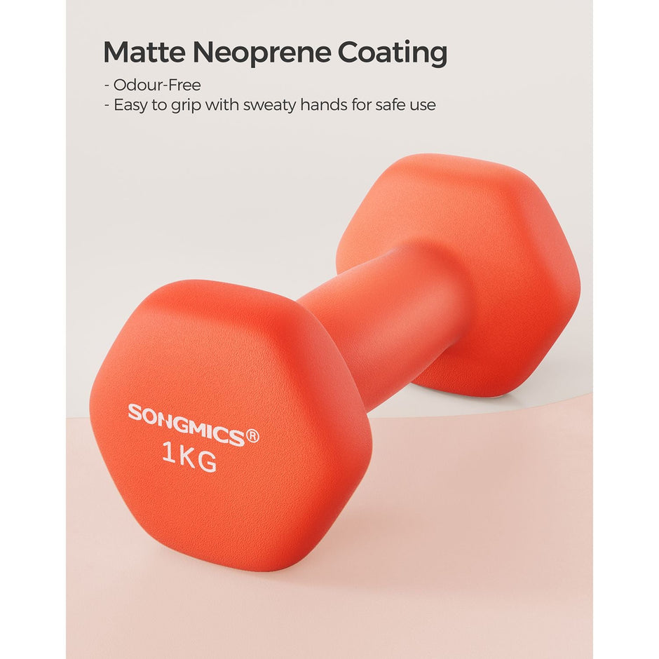 Hexagonal Dumbbells – Steel – Orange – Pair of 2 x 1 kg for Home Workout and Fitness Training