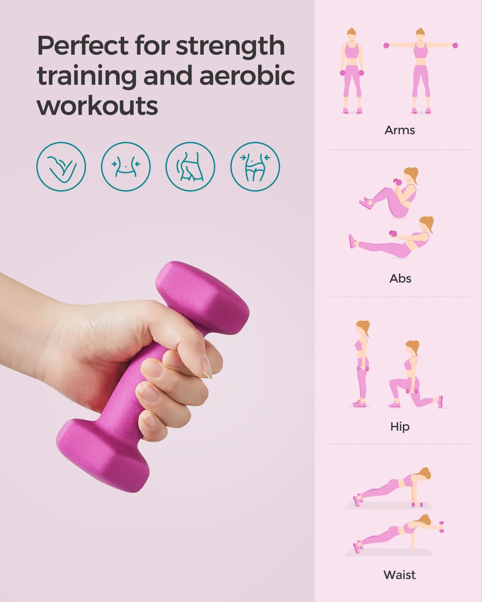 Hexagonal Dumbbells Set – Hexagonal Steel – Pink – Ideal for Home Workout and Fitness Training