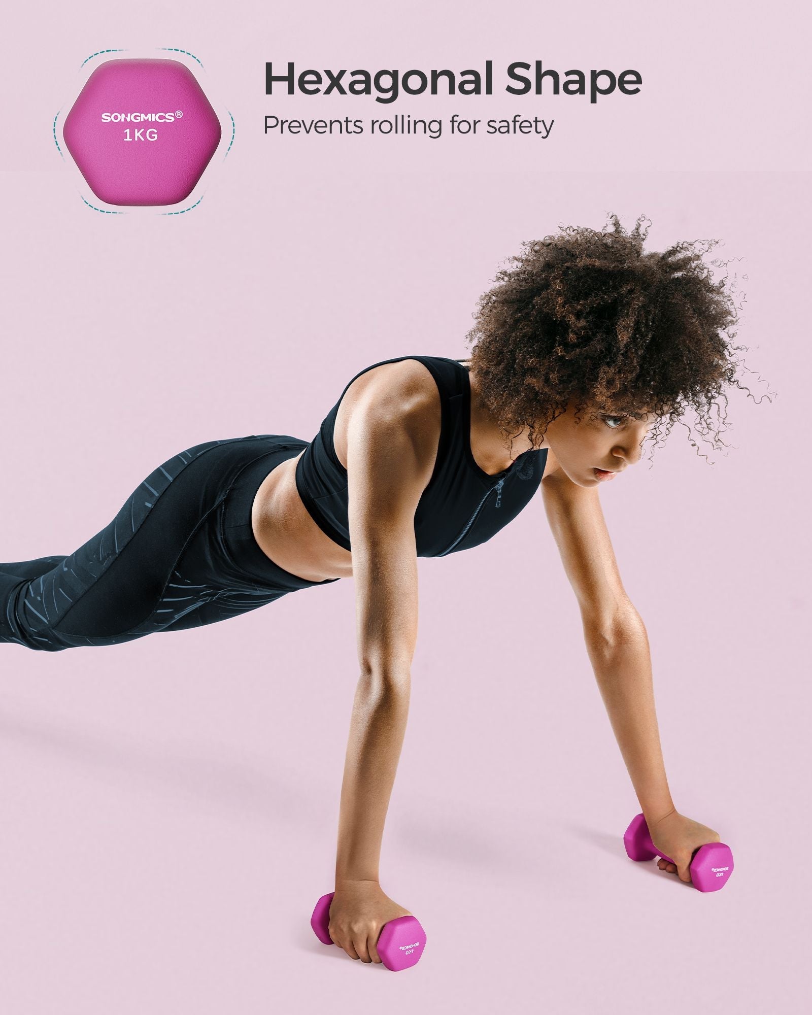 Hexagonal Dumbbells Set – Hexagonal Steel – Pink – Ideal for Home Workout and Fitness Training