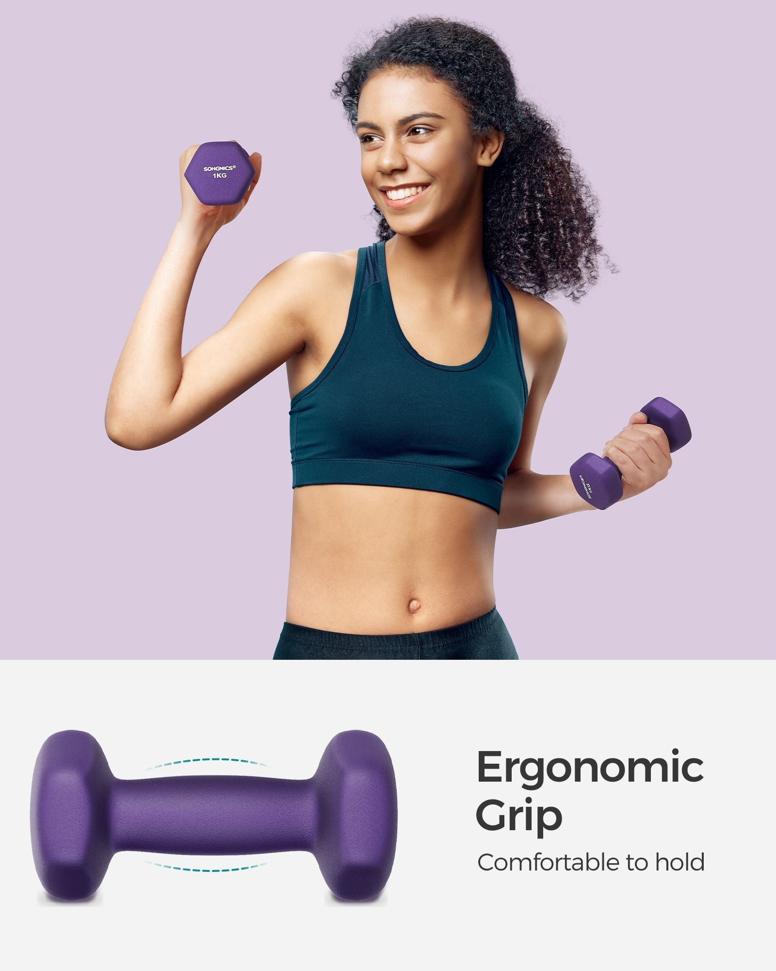 Set of 2 Hexagonal Dumbbells – Steel – Purple – Ideal for Home Workout and Fitness Training