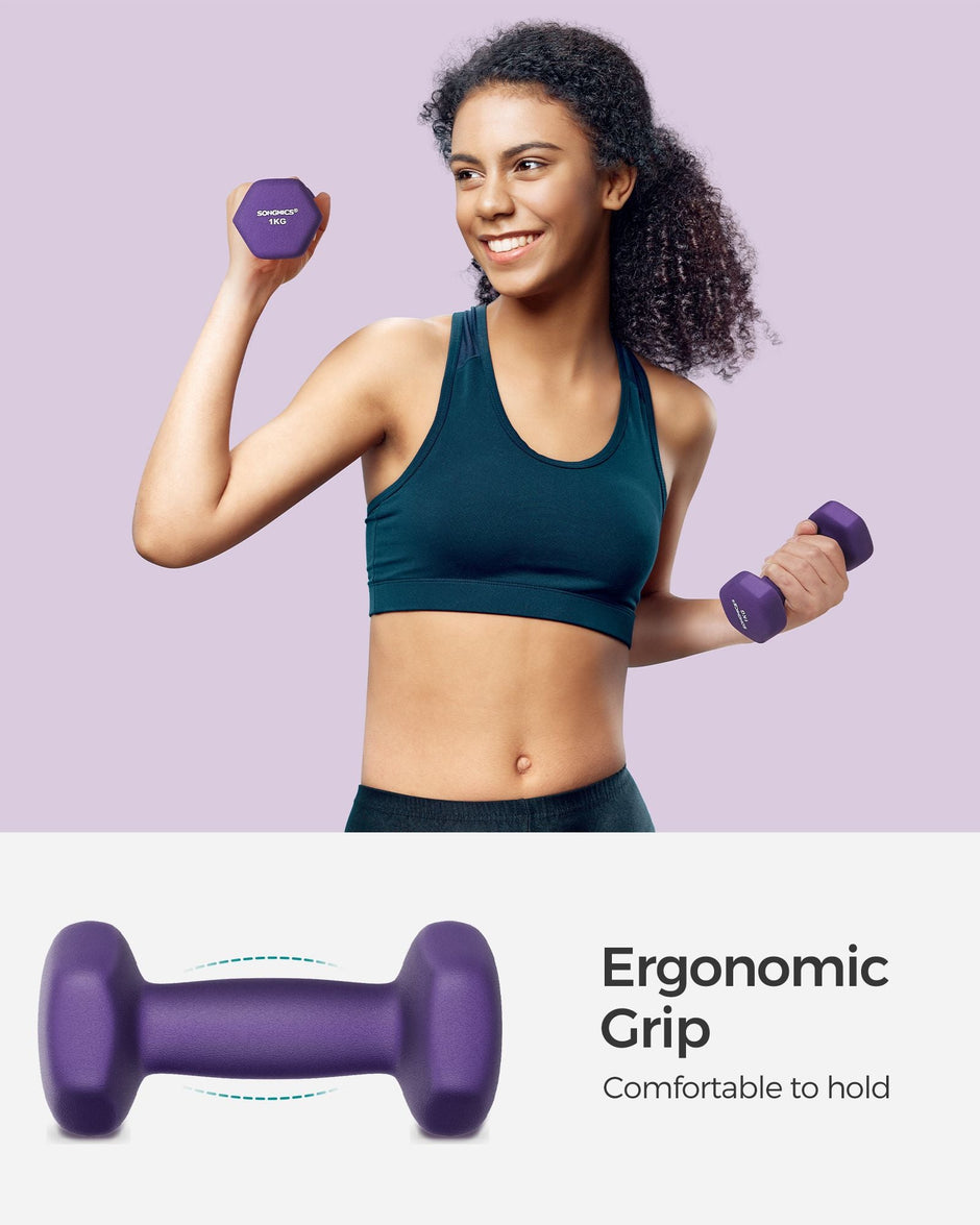 Set of 2 Hexagonal Dumbbells – Steel – Purple – Ideal for Home Workout and Fitness Training