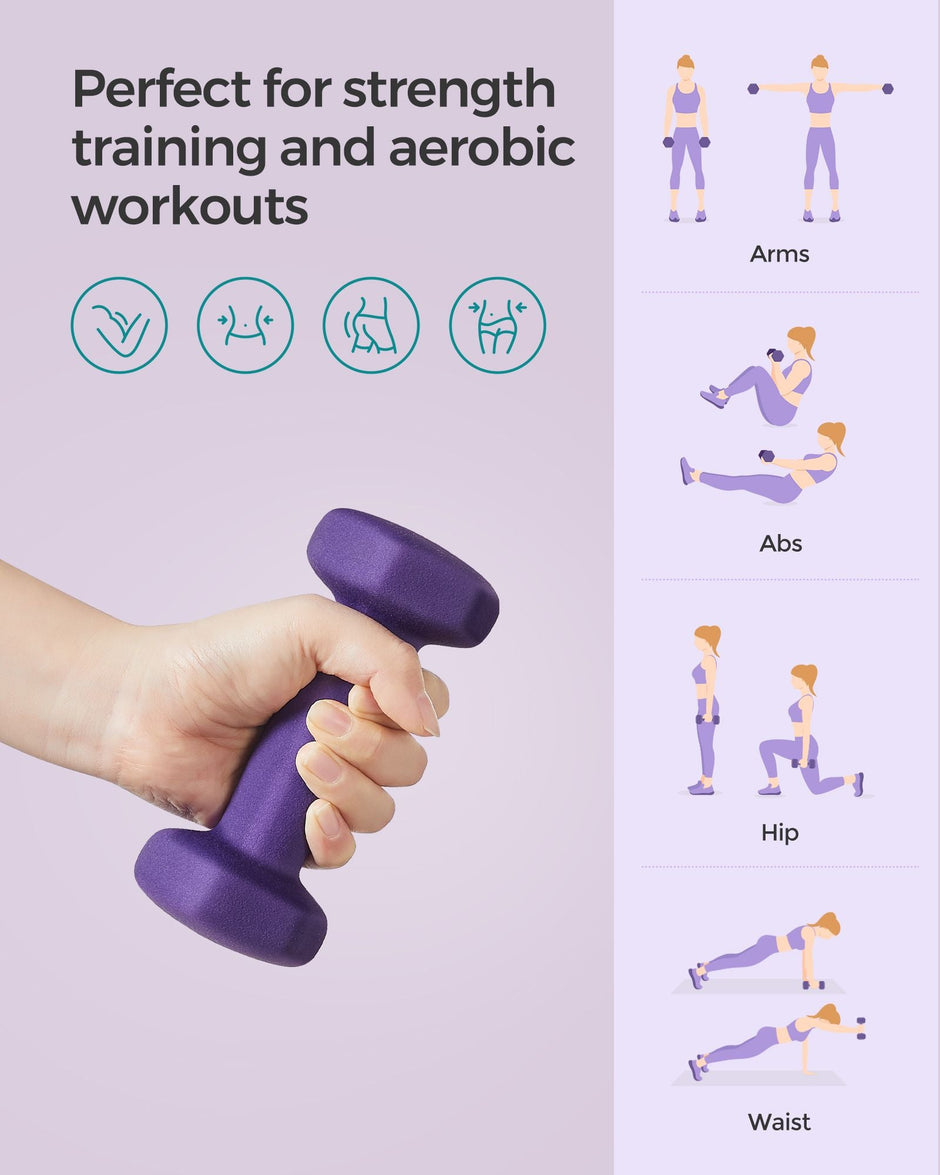 Set of 2 Hexagonal Dumbbells – Steel – Purple – Ideal for Home Workout and Fitness Training