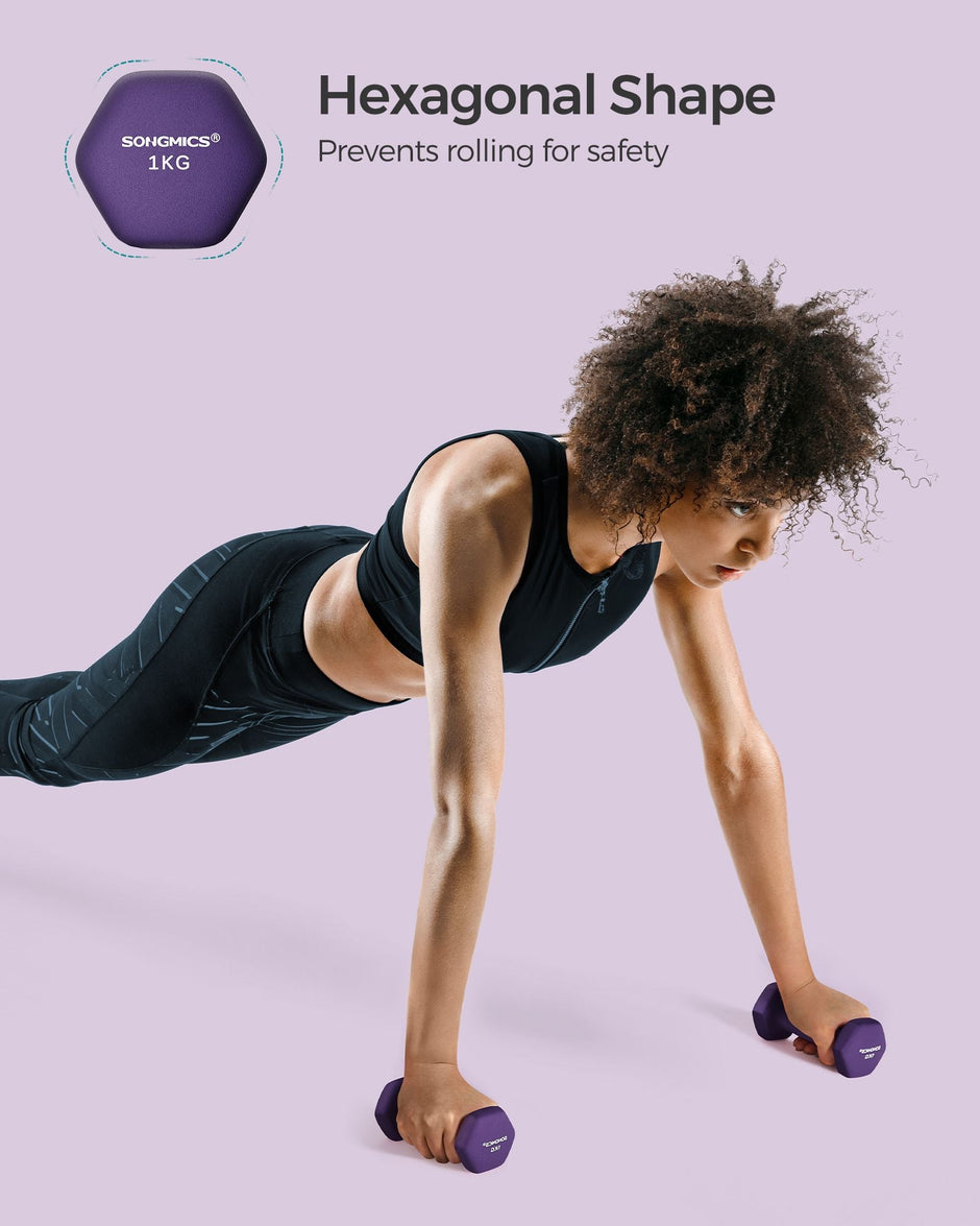Set of 2 Hexagonal Dumbbells – Steel – Purple – Ideal for Home Workout and Fitness Training