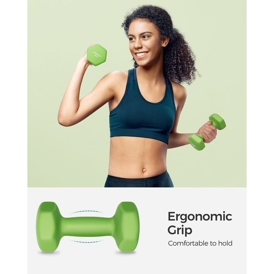 Hexagonal Dumbbells – Steel – Green – Set of 2 x 2 kg for Home Workout