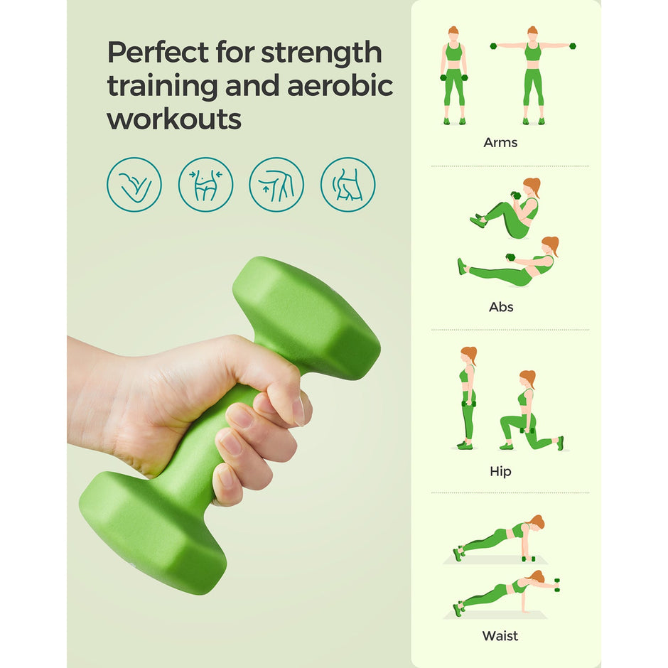 Hexagonal Dumbbells – Steel – Green – Set of 2 x 2 kg for Home Workout