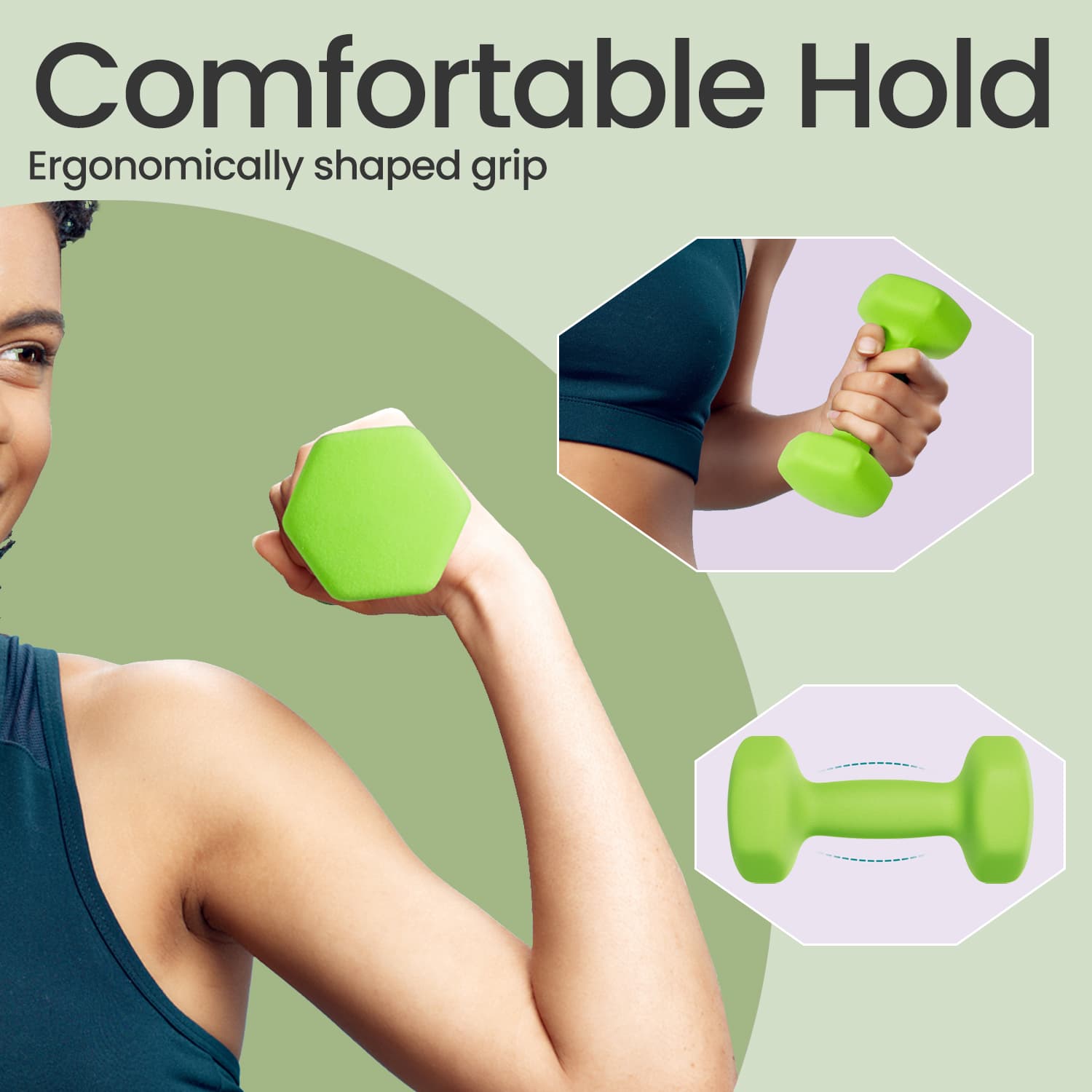Dumbbell Set – Neoprene – Green – Hexagonal Design, 2 x 2 kg