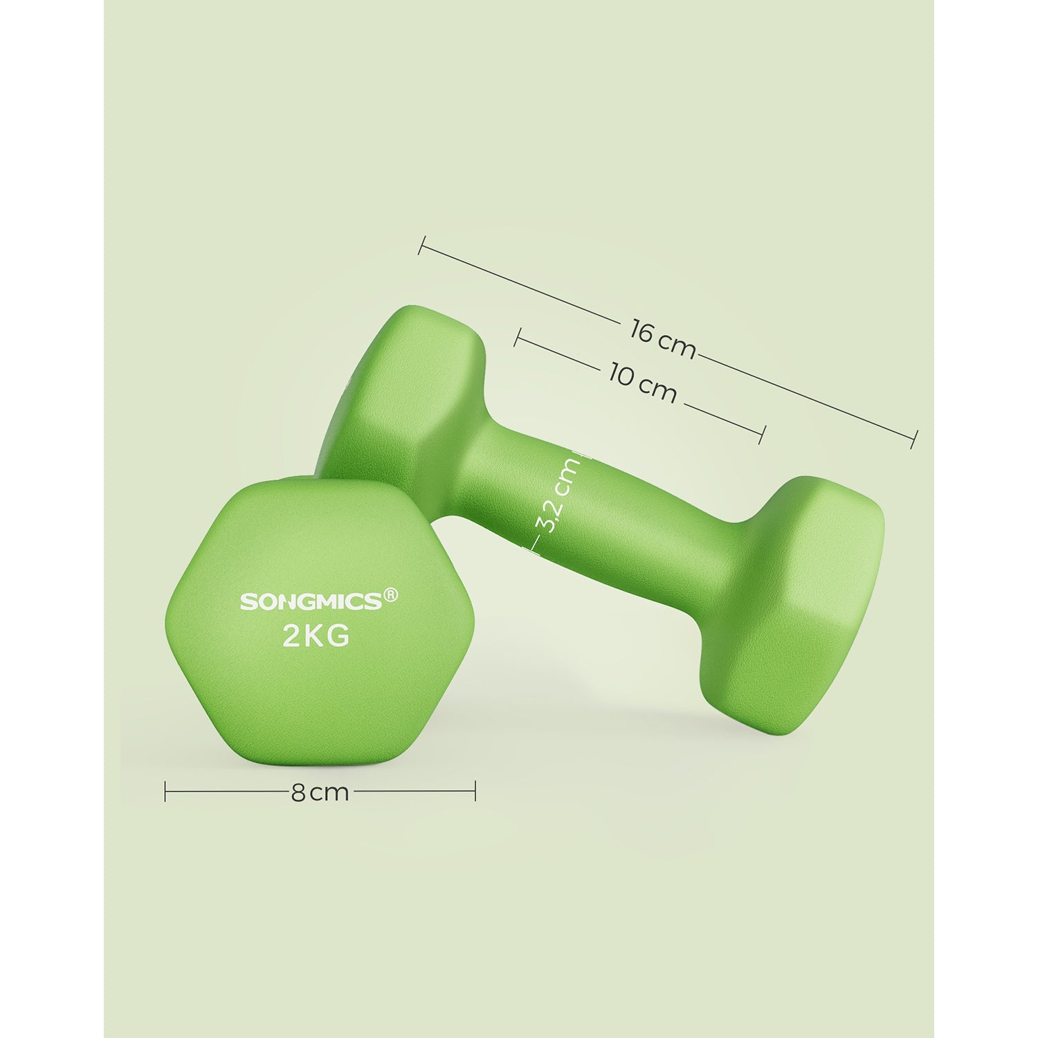 Hexagonal Dumbbells – Steel – Green – Set of 2 x 2 kg for Home Workout