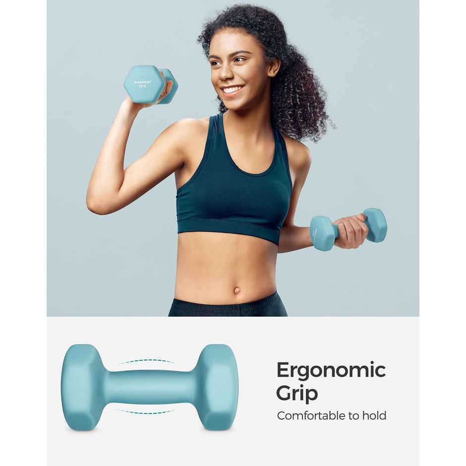 Hexagonal Dumbbells Set – Steel – Light Blue – Ideal for Home Workout and Fitness Training
