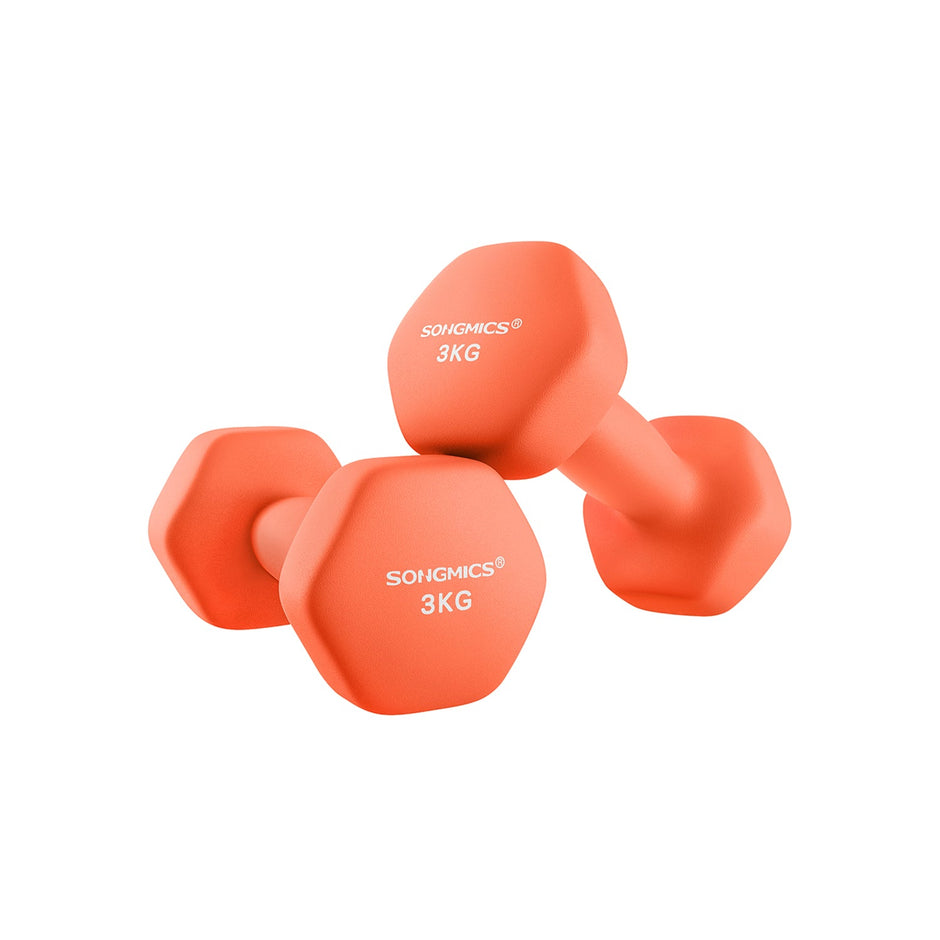 Set of 2 Hexagonal Dumbbells – Steel – Orange – Ideal for Home Workout and Fitness Training