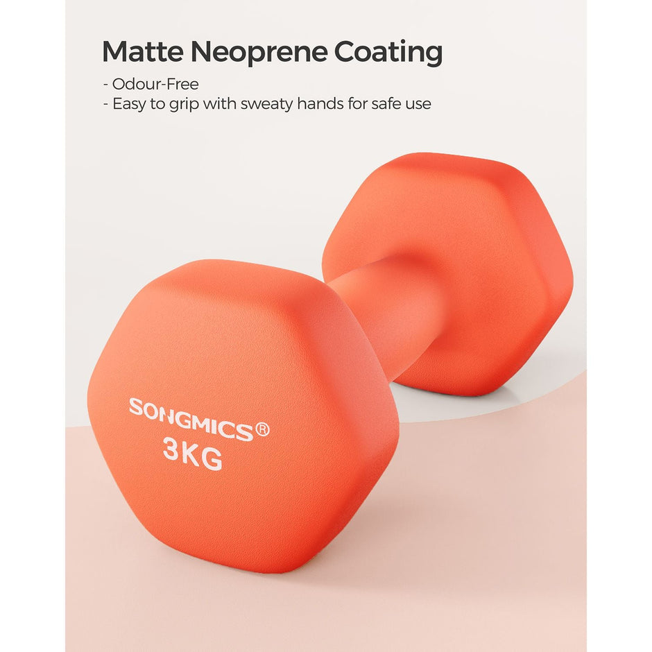 Set of 2 Hexagonal Dumbbells – Steel – Orange – Ideal for Home Workout and Fitness Training