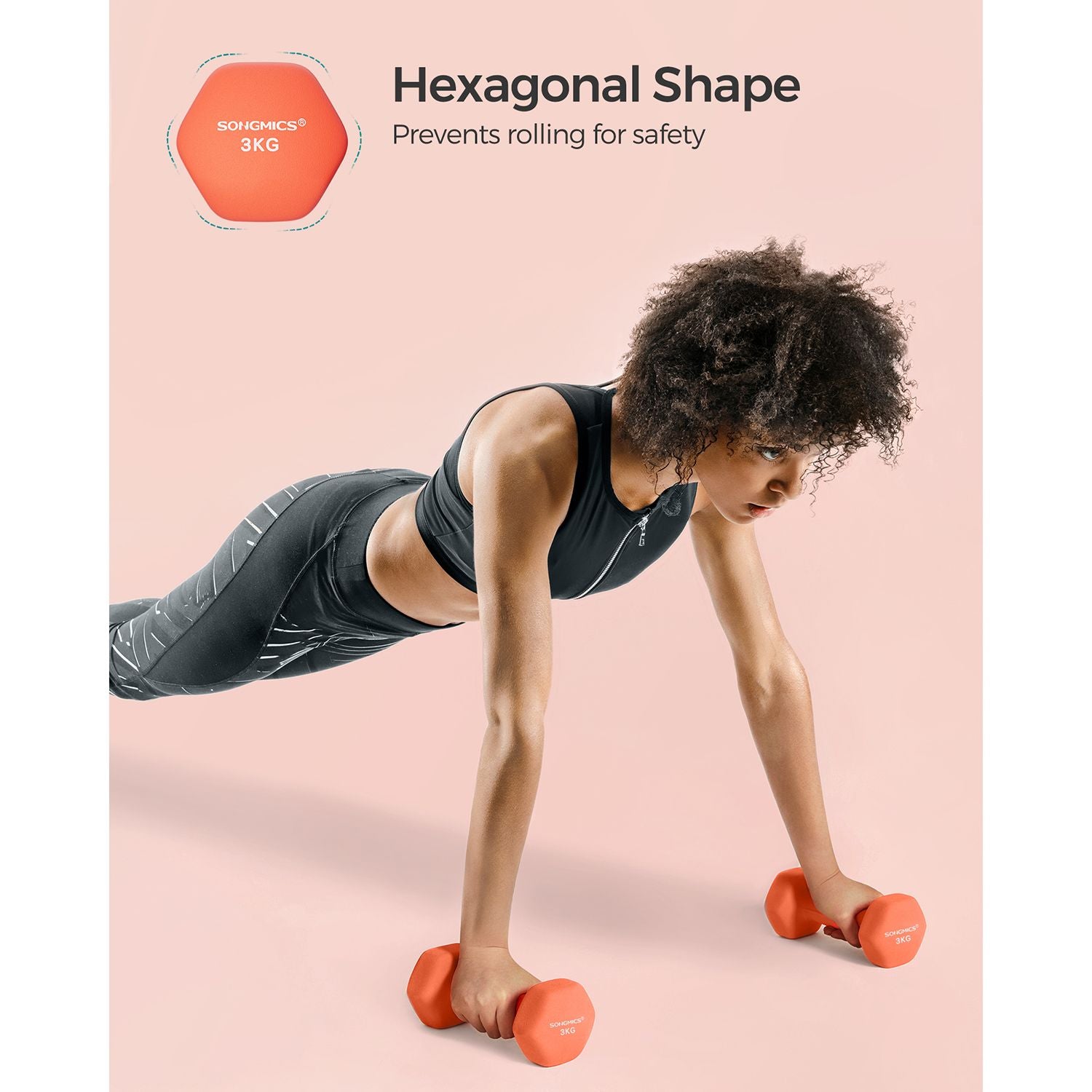 Set of 2 Hexagonal Dumbbells – Steel – Orange – Ideal for Home Workout and Fitness Training