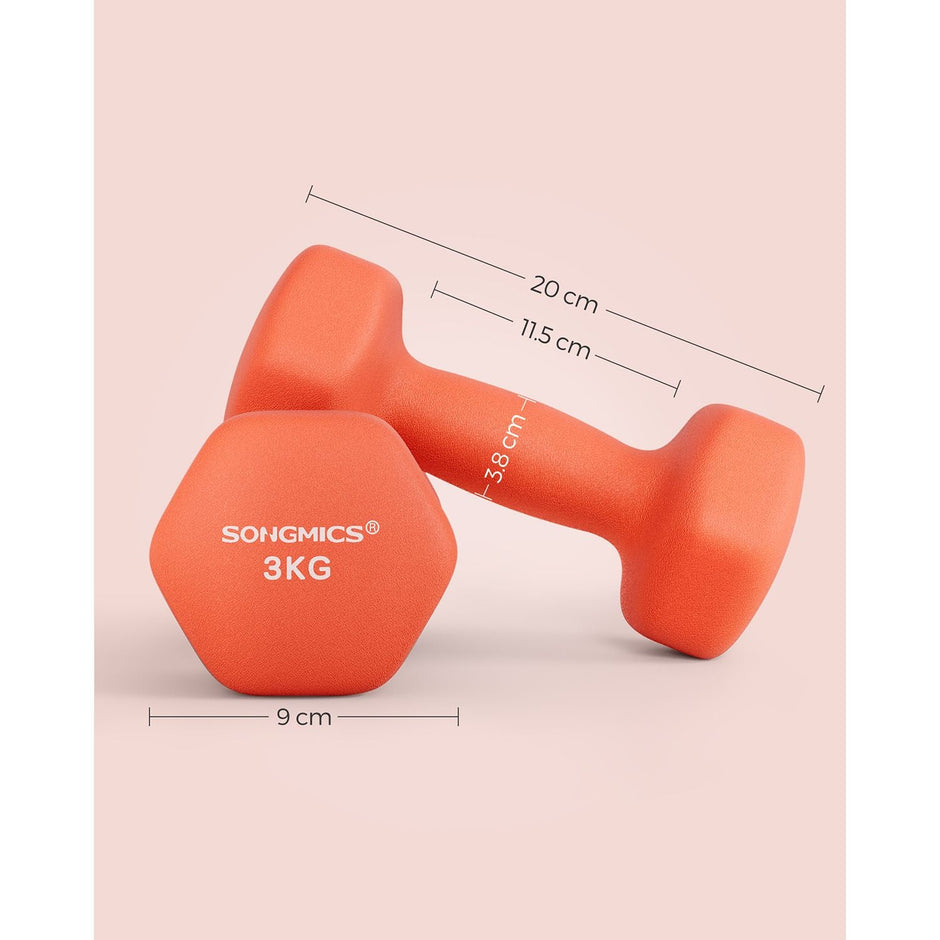 Set of 2 Hexagonal Dumbbells – Steel – Orange – Ideal for Home Workout and Fitness Training
