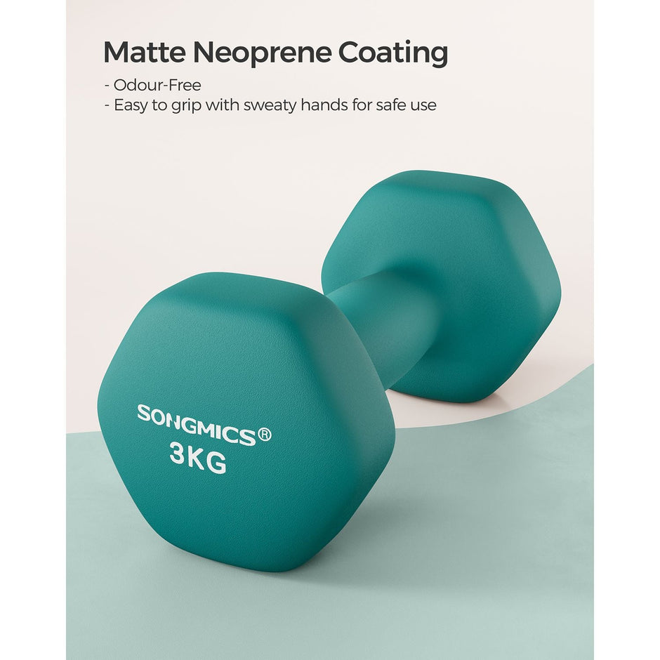 Set of 2 Hexagonal Dumbbells – Steel – Teal – Home Workout Fitness Exercise