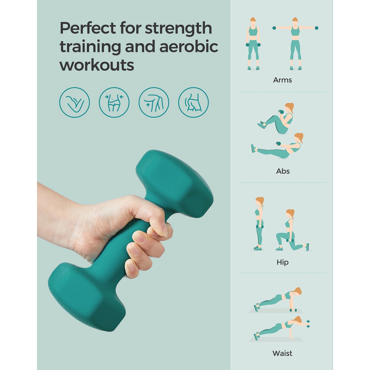 Set of 2 Hexagonal Dumbbells – Steel – Teal – Home Workout Fitness Exercise
